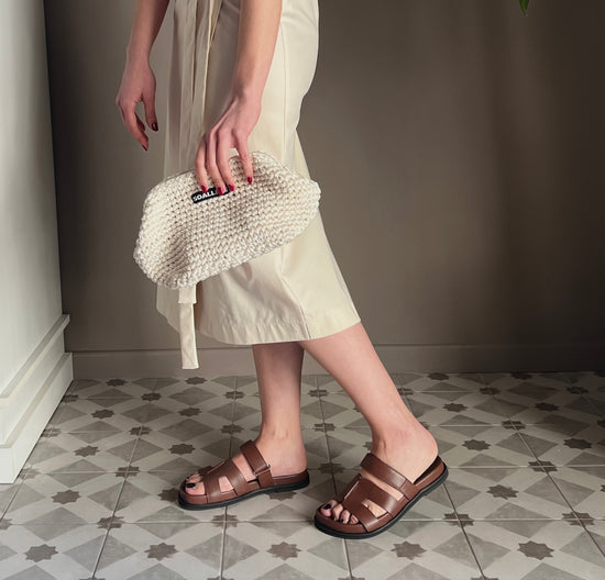 Ciabattina in pelle minimal cuoio
