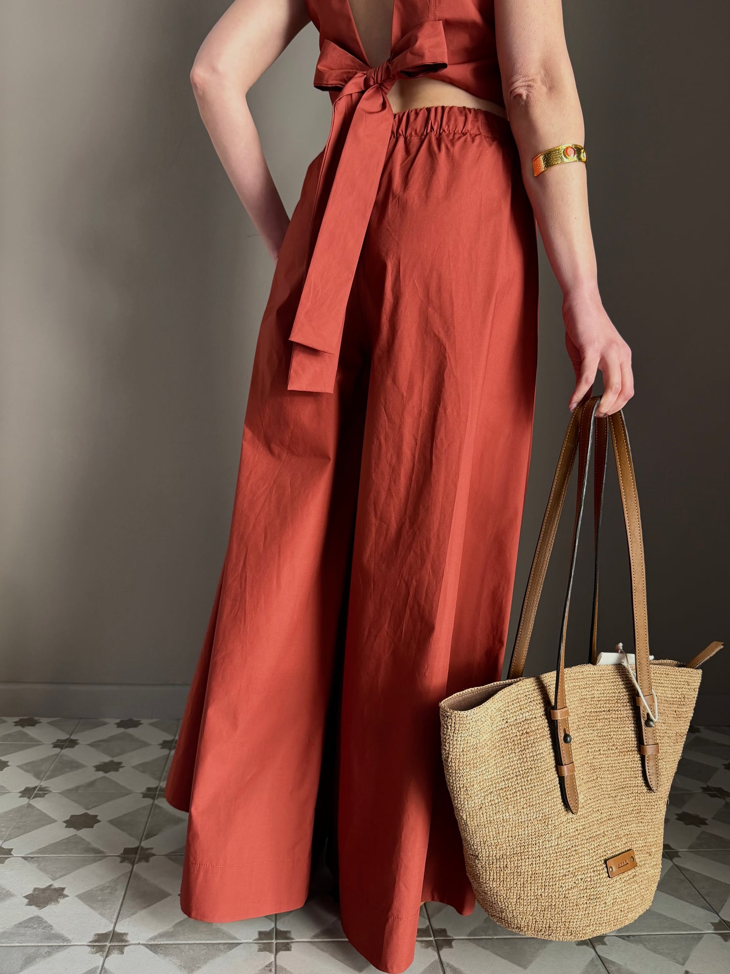 Pantalone Palazzo in Cotone Mattone – So Allure