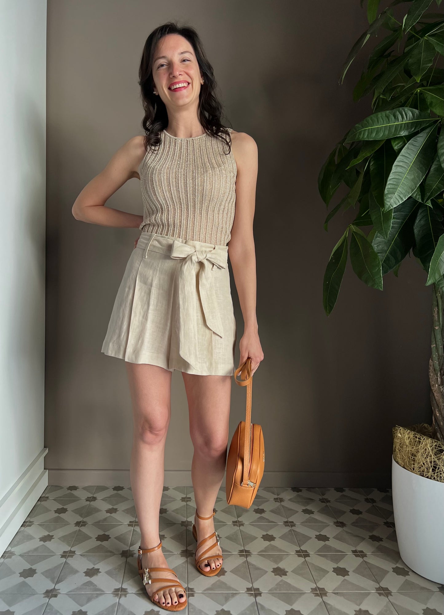 Shorts in lino beige