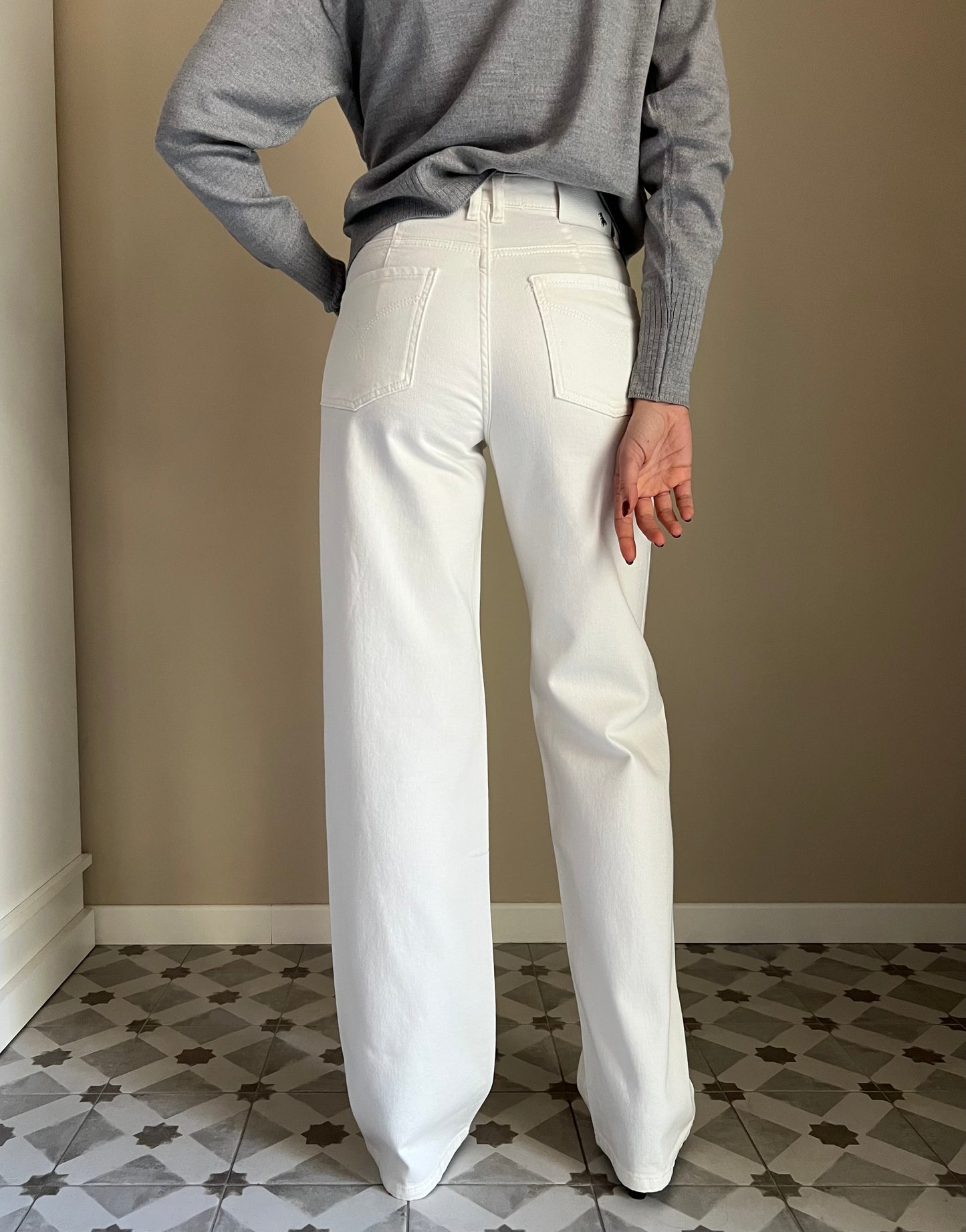 Pantalone denim dritto bianco