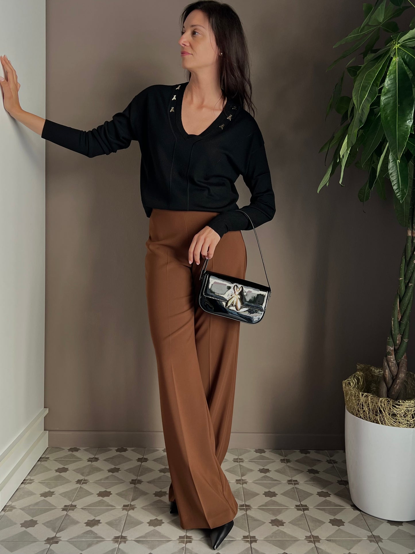 Maglia scollo a V in lana nero