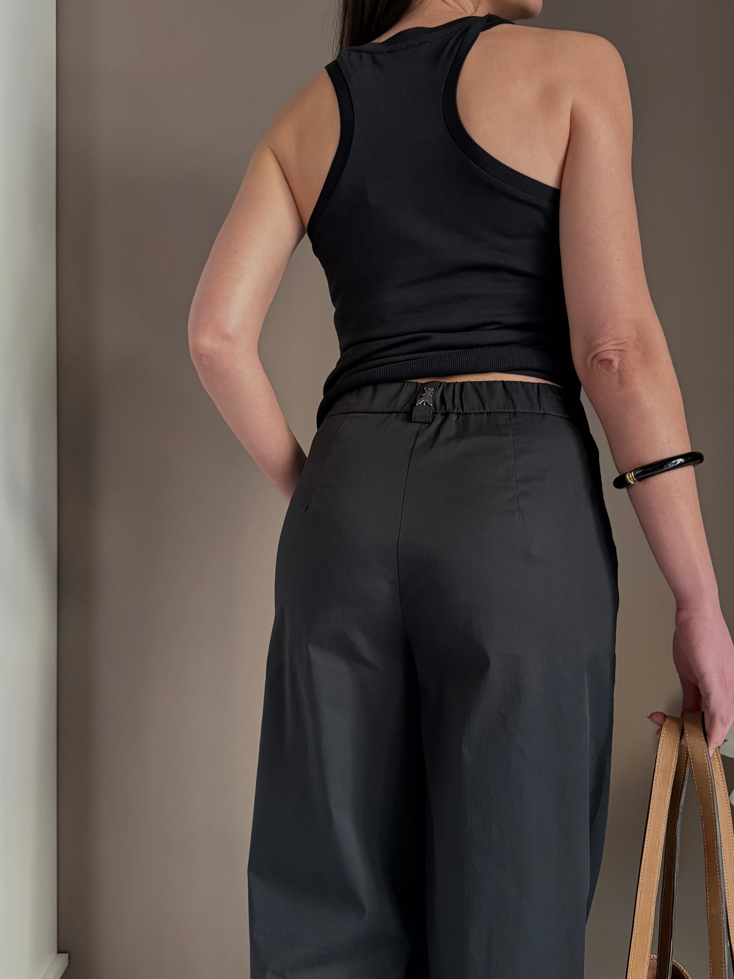 Pantalone in popeline con elastico Nero