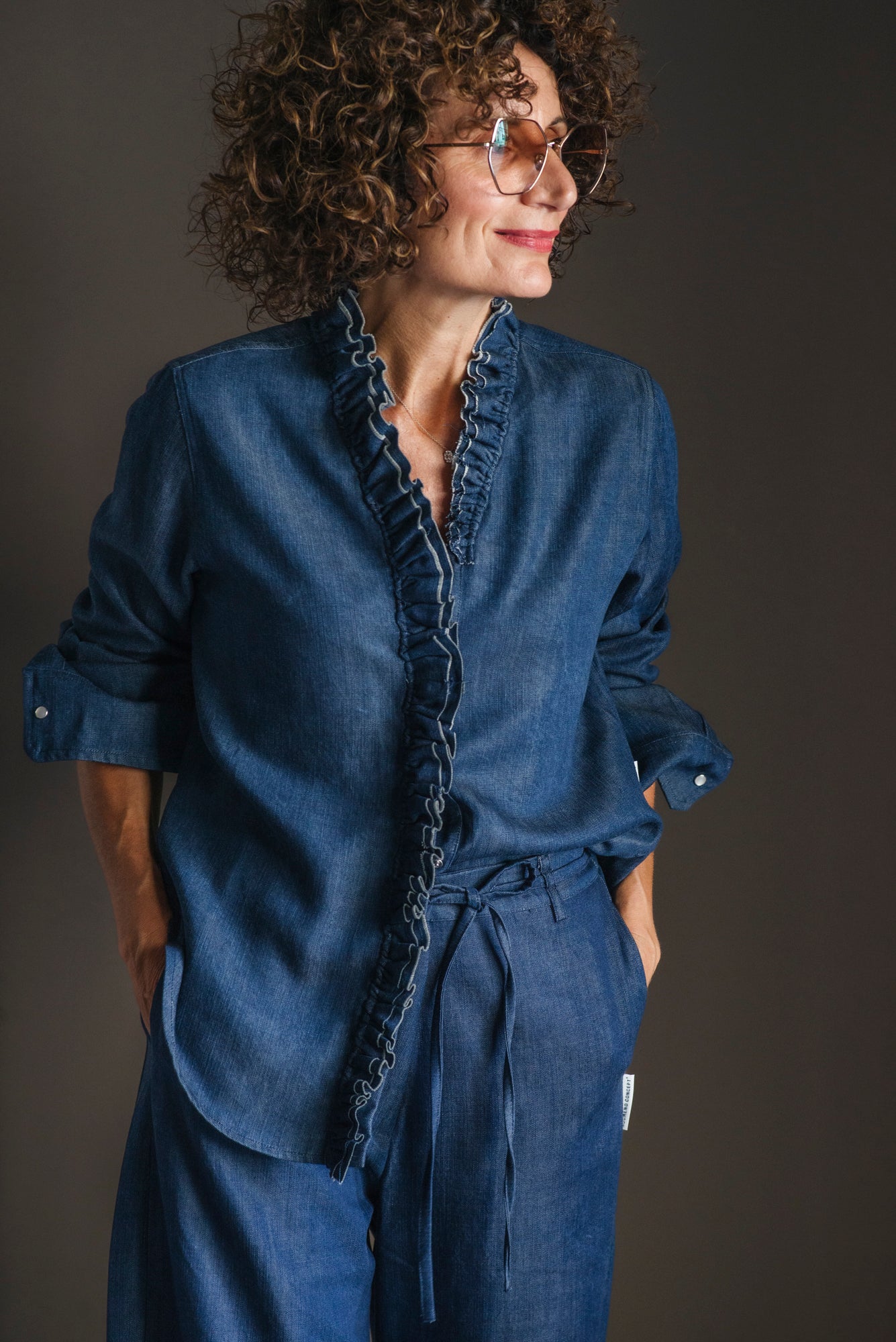 Camicia in denim con rouches