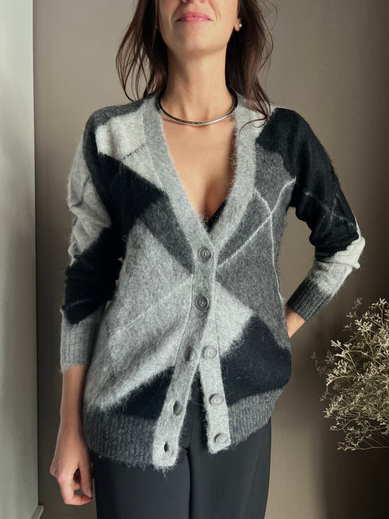 Cardigan losanghe in misto lana e Alpaca
