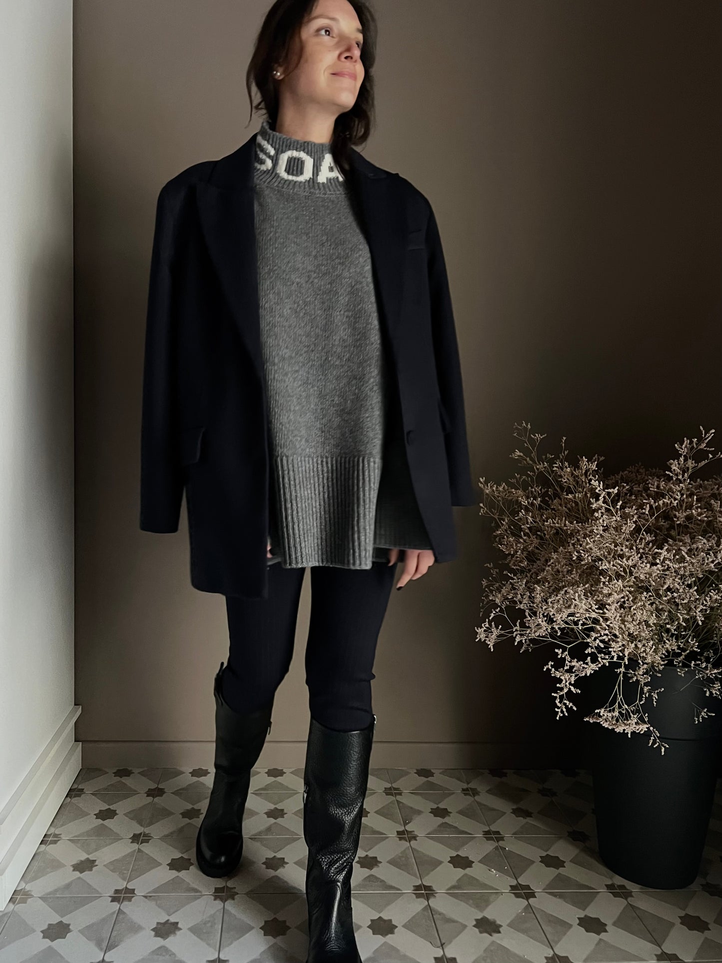 Maglione oversize So Allure collo alto grigio