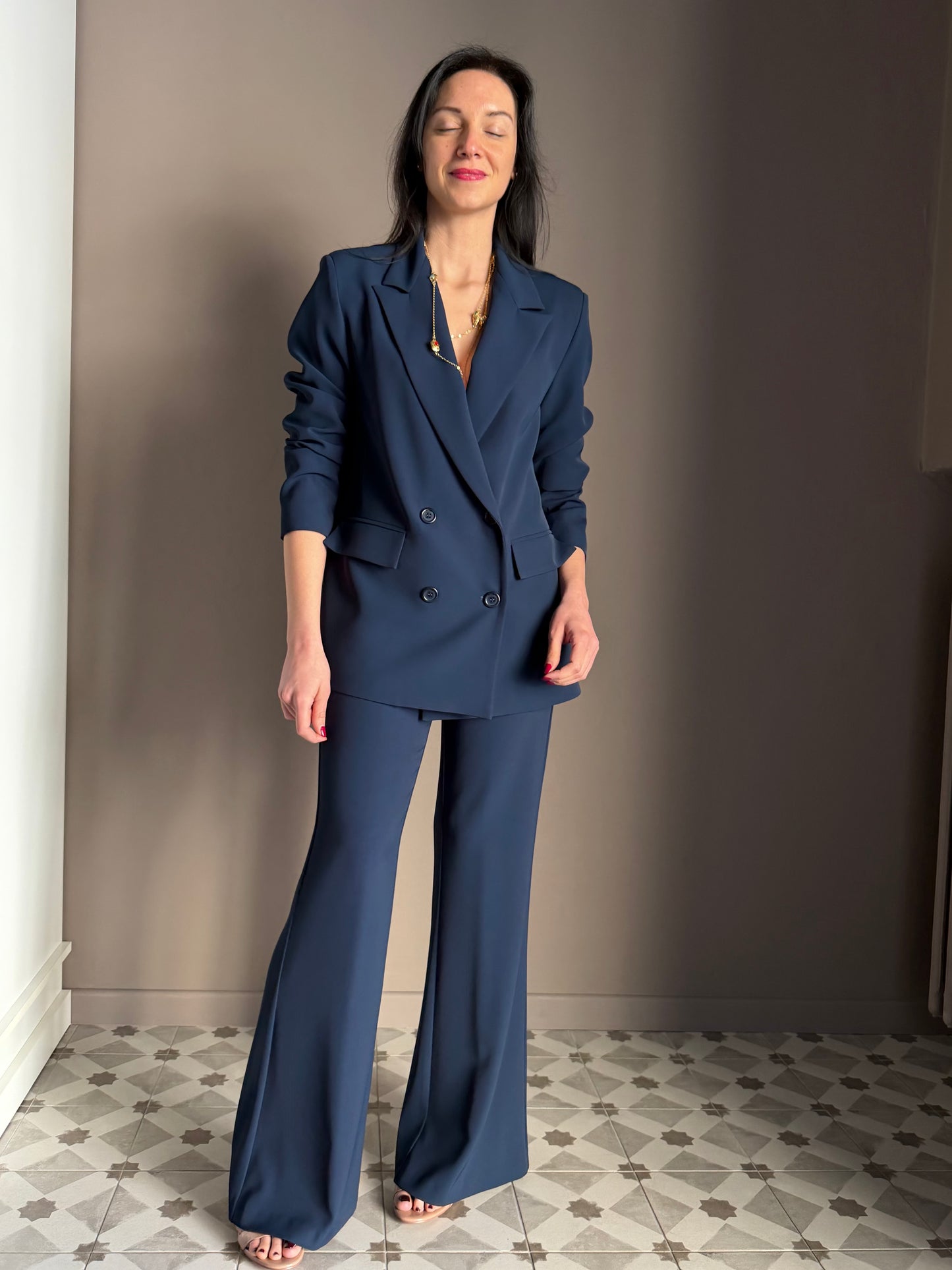 Pantalone a palazzo in crepe fluido blu