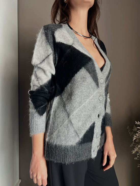 Cardigan losanghe in misto lana e Alpaca