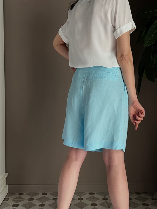 Bermuda in misto lino azzurro