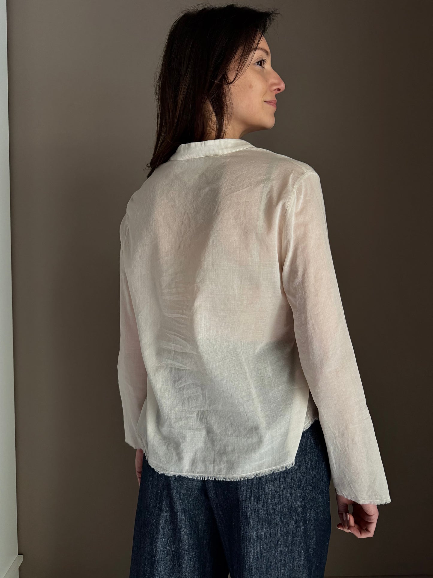 Blusa in cotone garzato con rouches