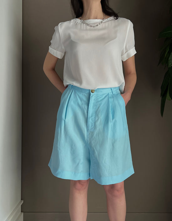 Bermuda in misto lino azzurro
