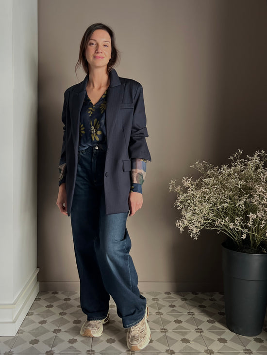 Giacca gessata over in punto stoffa navy
