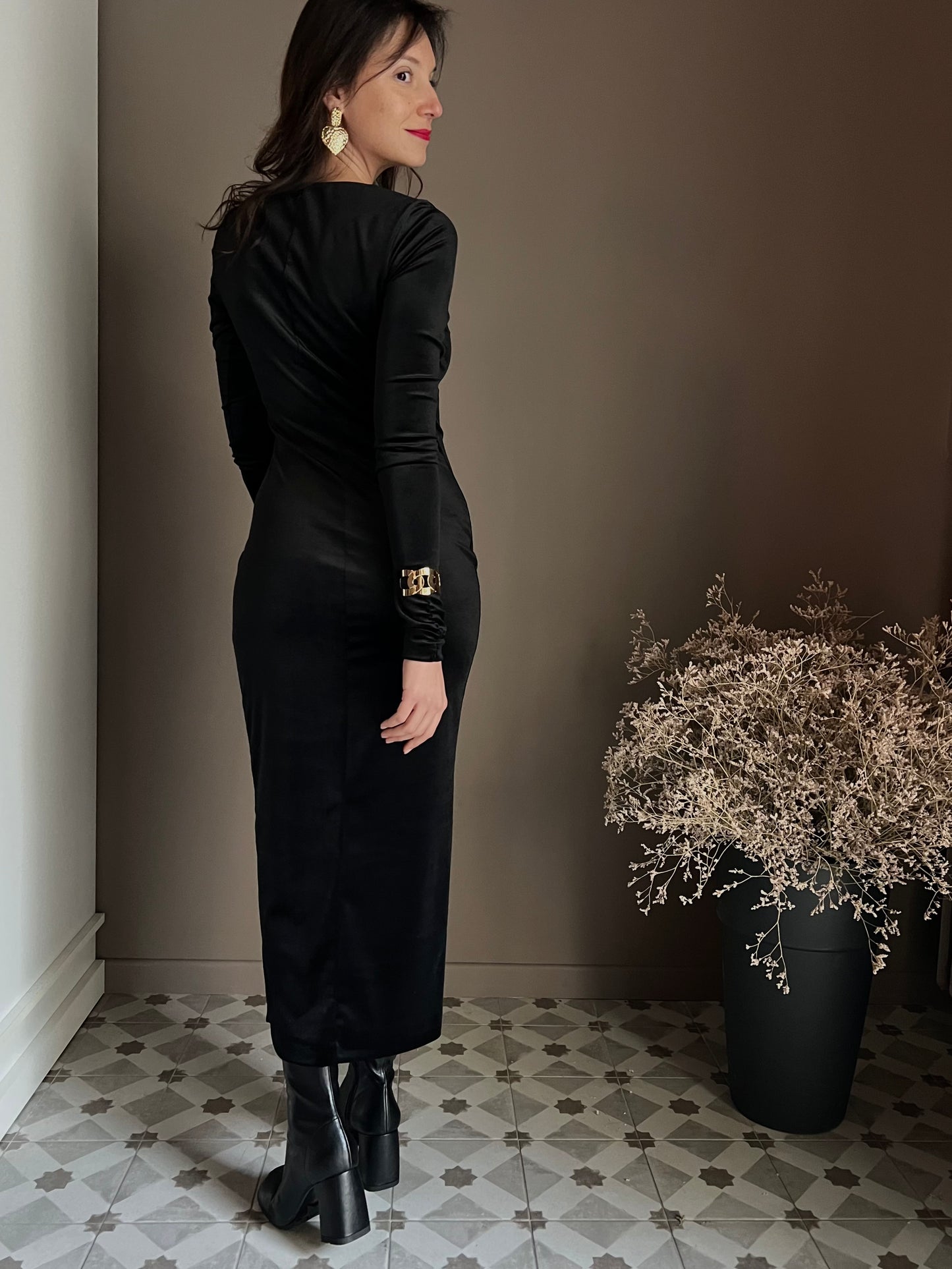 Abito lungo in velluto nero