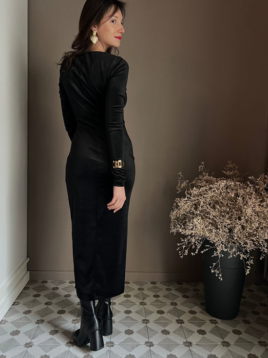 Abito lungo in velluto nero