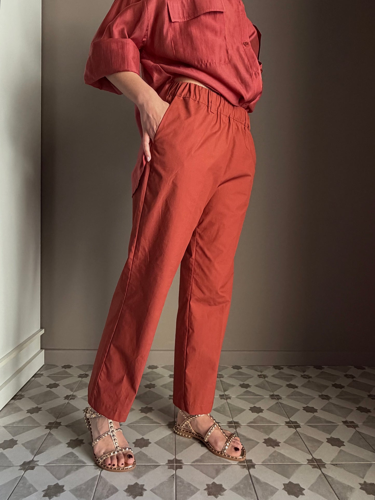 Pantalone in popeline con elastico Rope