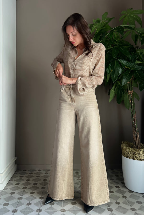 Pantalone Denim a gamba larga beige