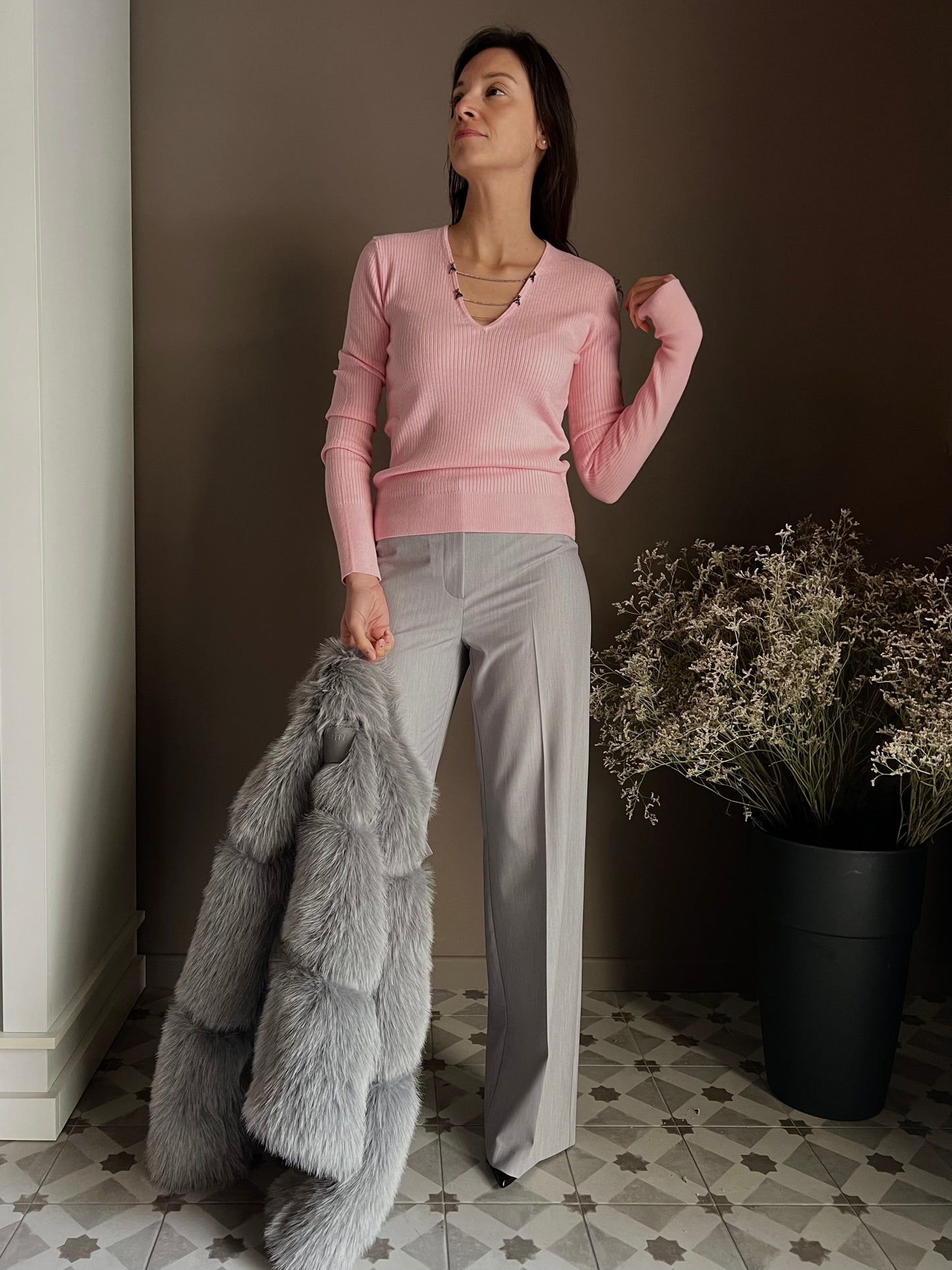 Maglia slim fit con catenelle Pink