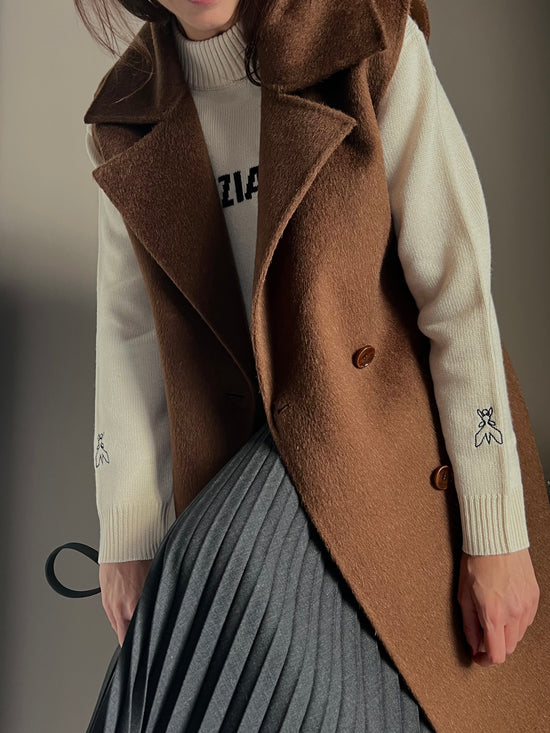 Cappotto smanicato in lana e alpaca