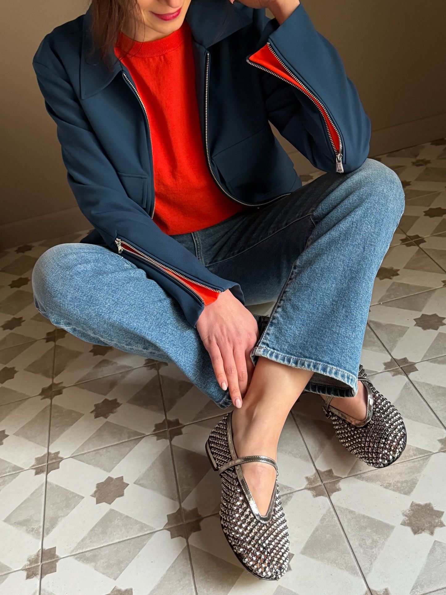 Pantalone denim straight vita bassa