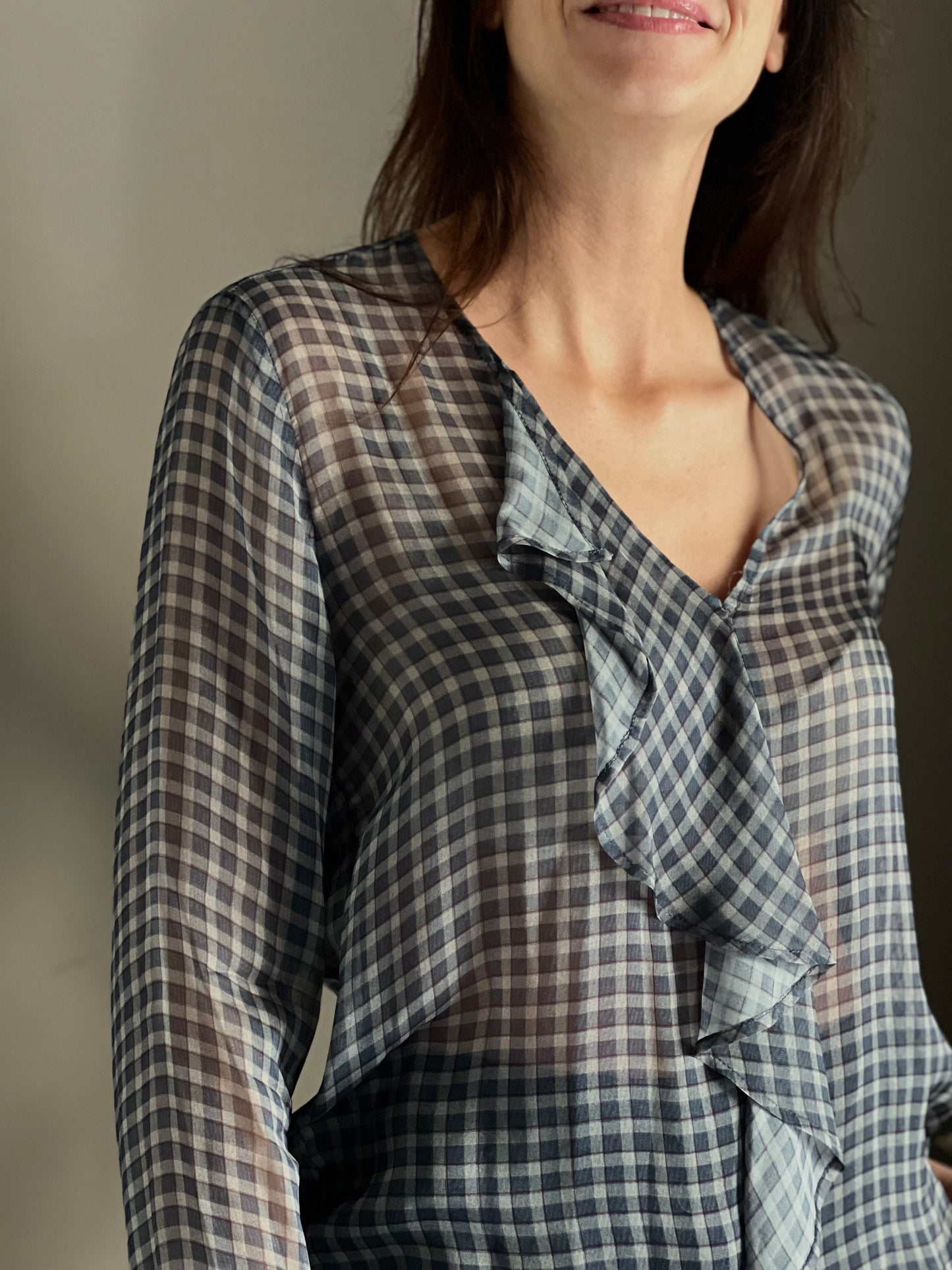 Camicia in seta e viscosa a quadretti