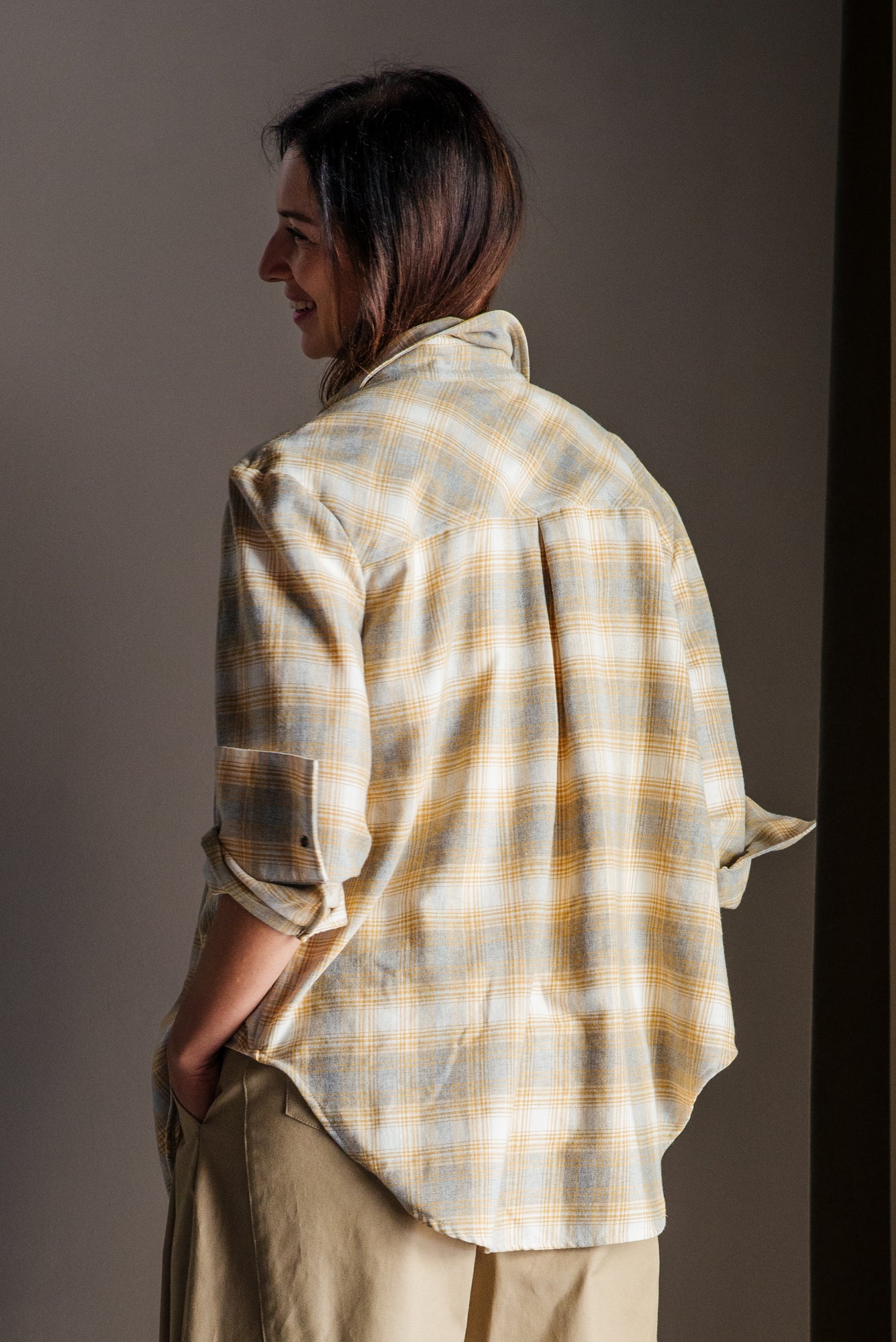 Camicia in flanella So Allure senape grigio