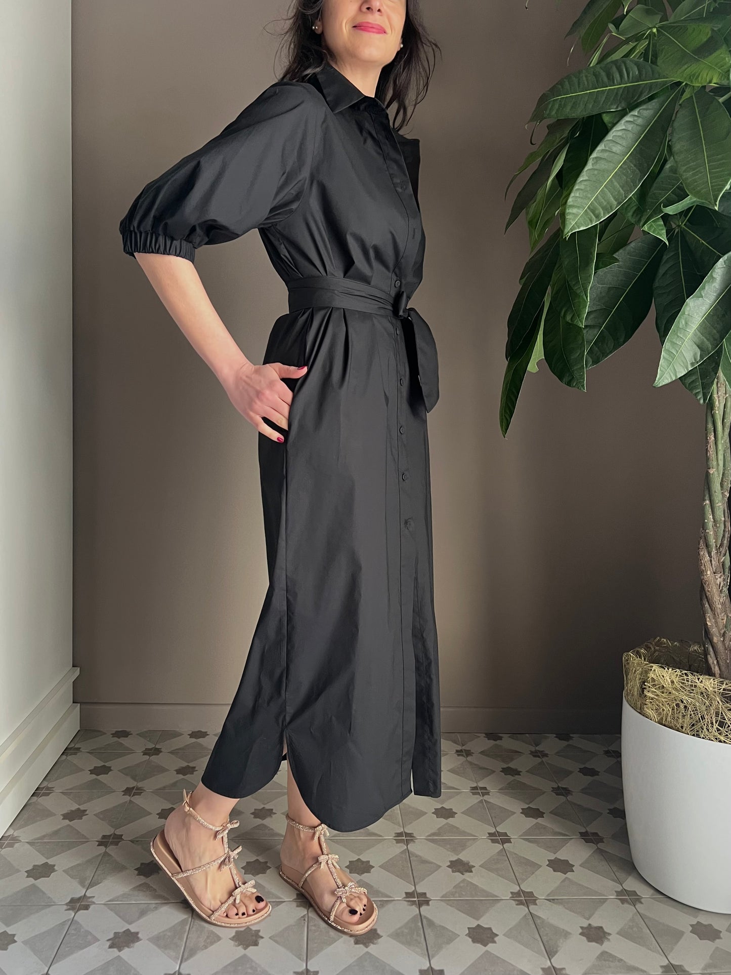 Abito chemisier in cotone nero