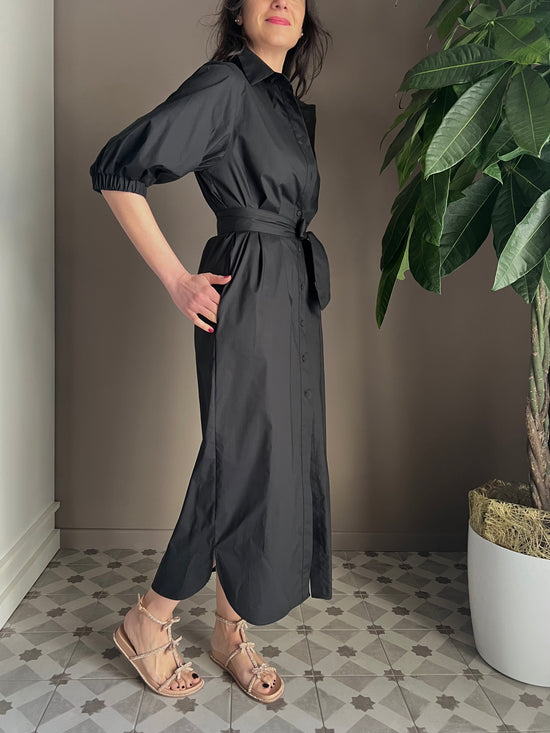 Abito chemisier in cotone nero
