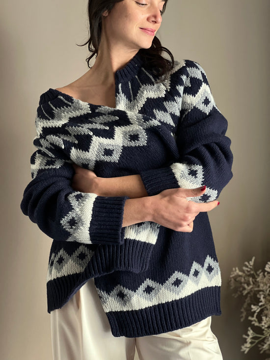 Cardigan in lana con lavorazione nordica blue