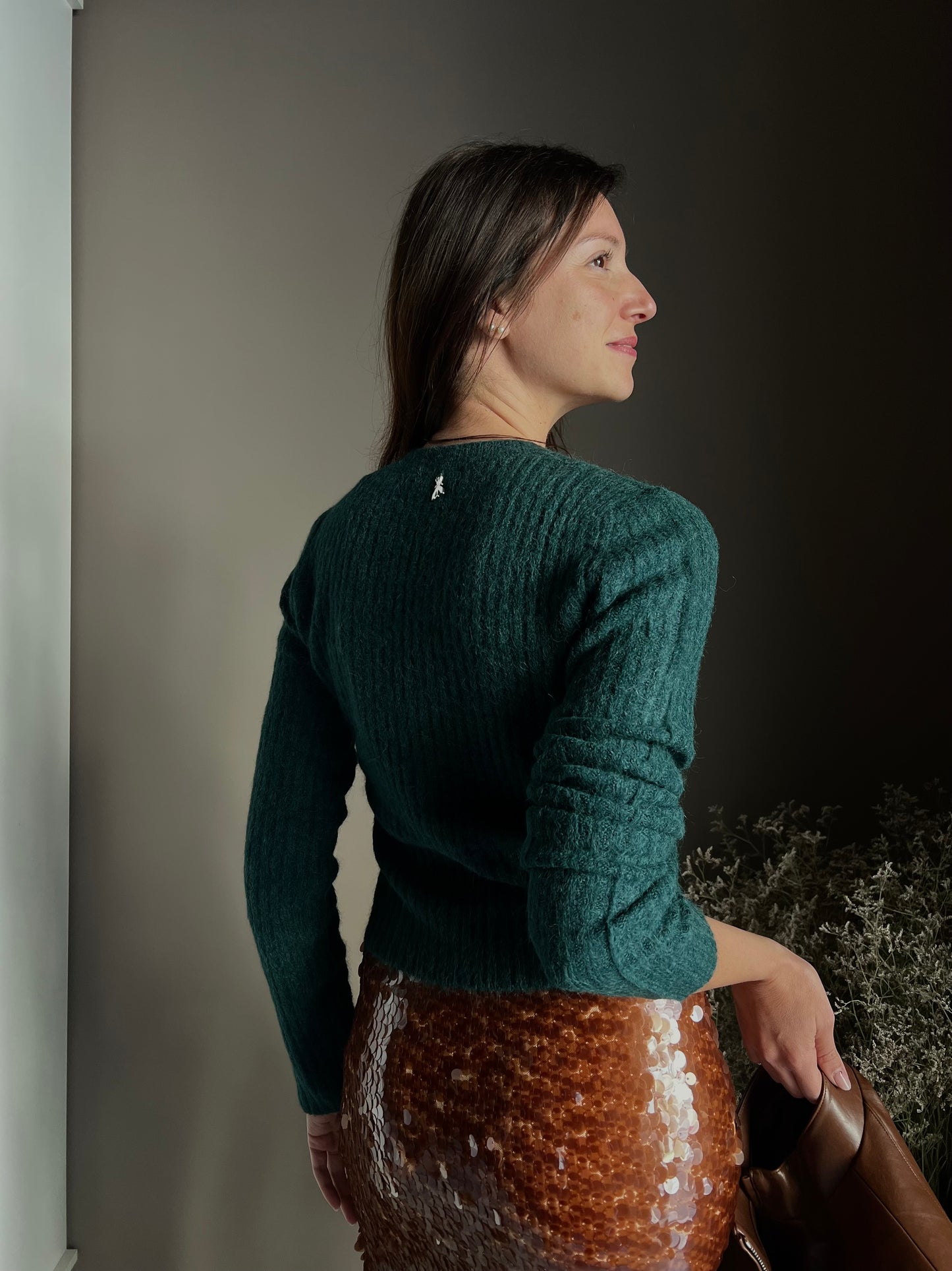 Maglia girocollo slim-fit in misto alpaca-Deep Green