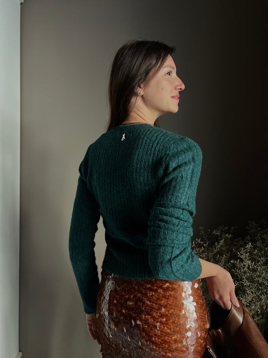 Maglia girocollo slim-fit in misto alpaca-Deep Green