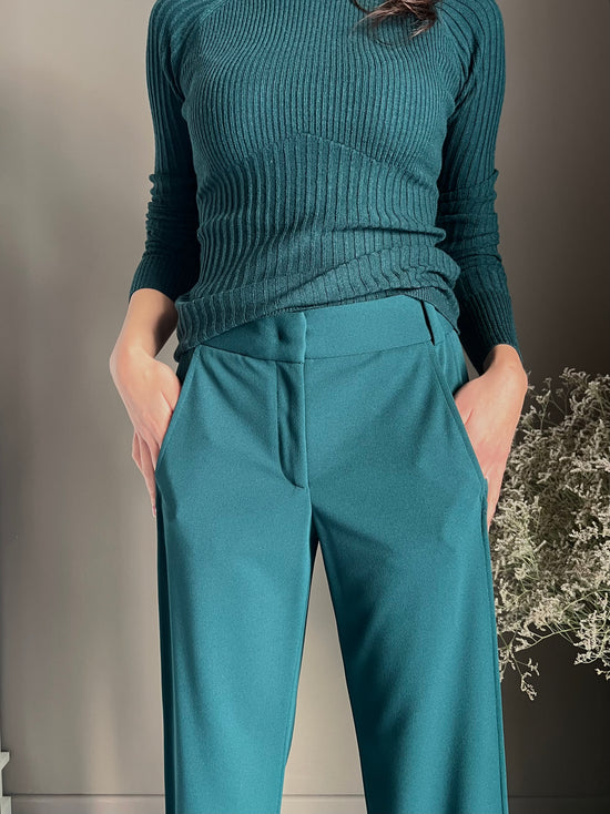 Pantalone a palazzo in crêpe fluid Deep Green