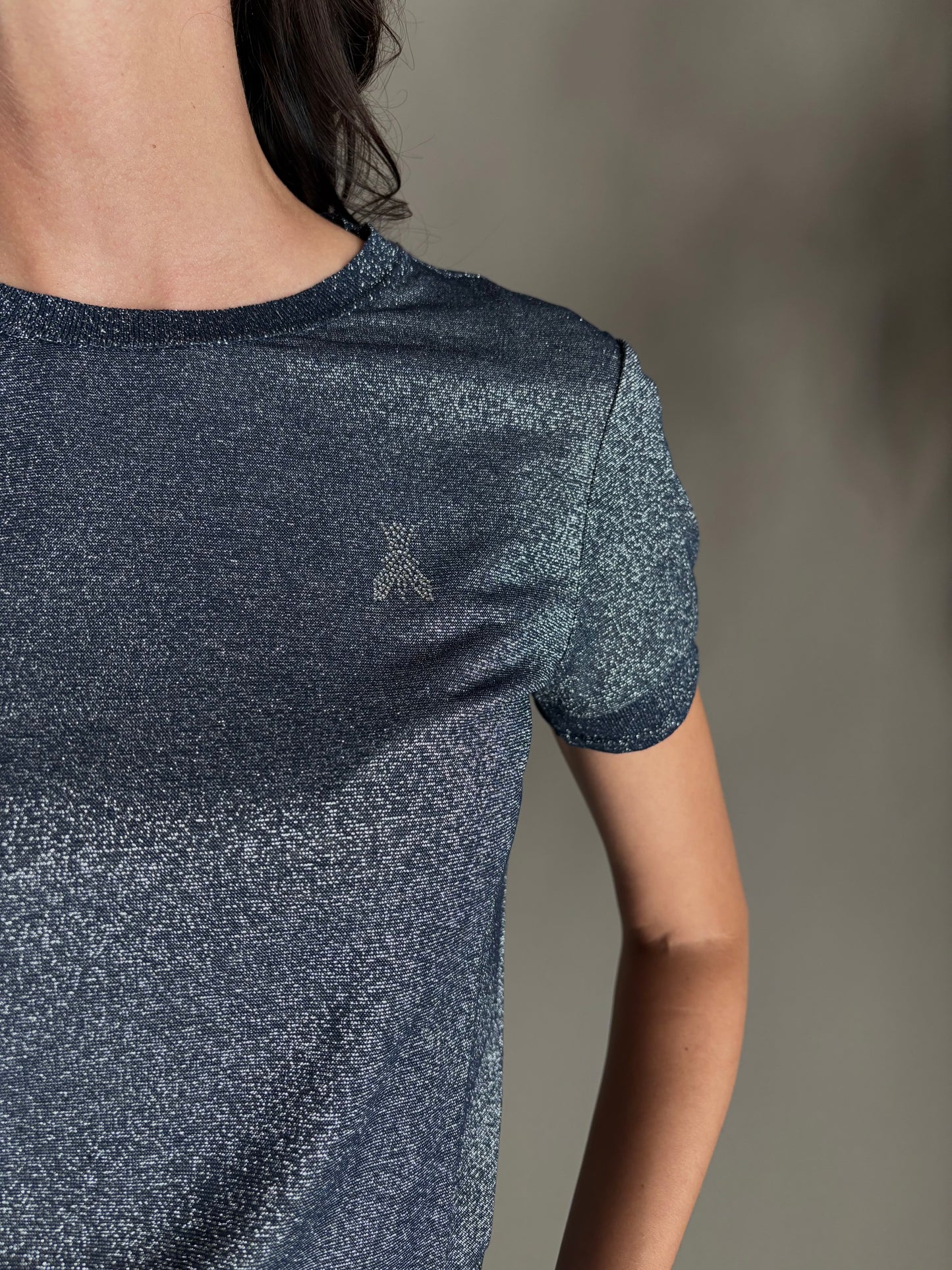 Maglia in viscosa e lurex blue denim