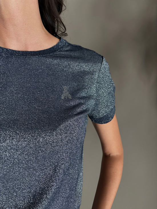 Maglia in viscosa e lurex blue denim