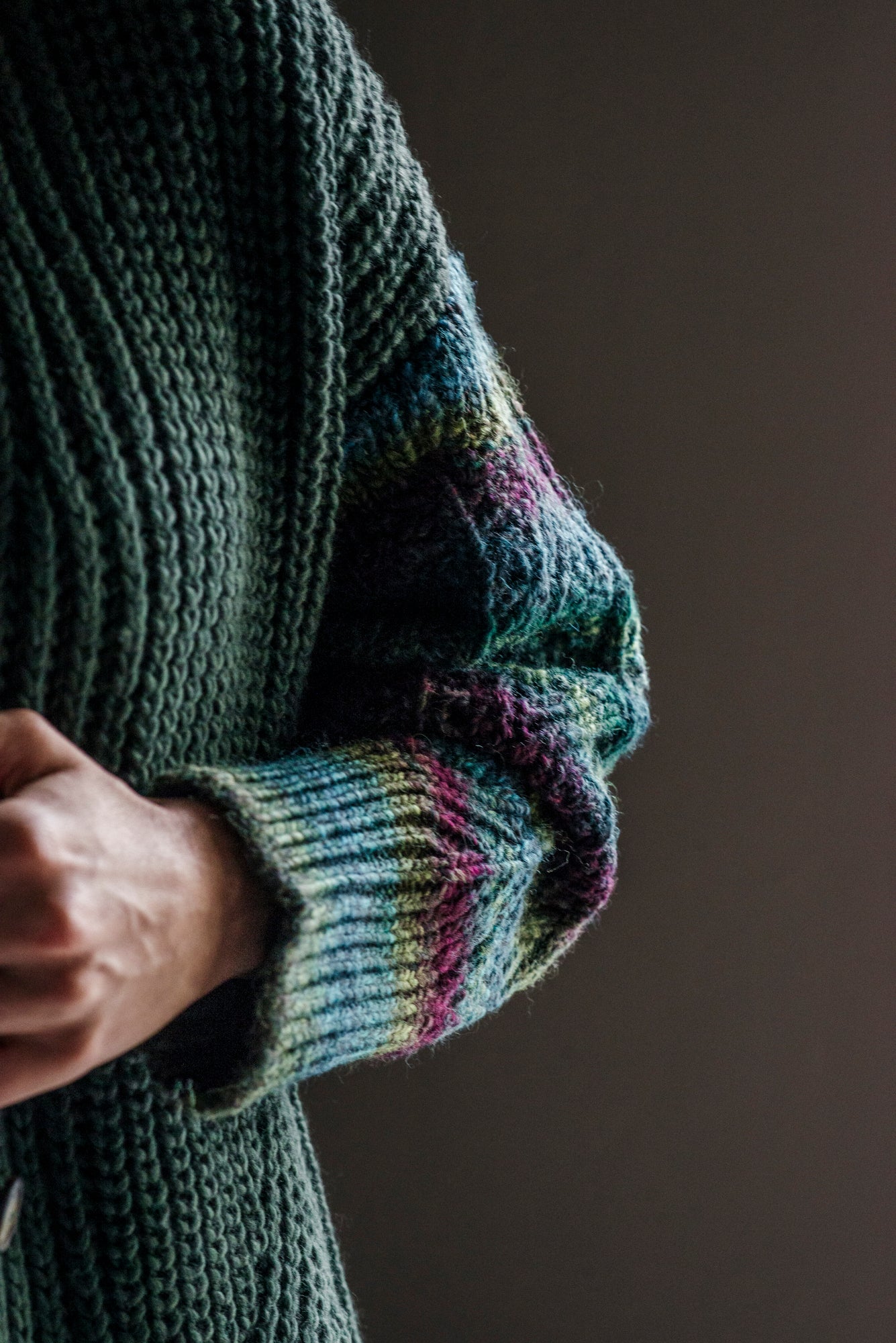 Cardigan oversize misto lana verde militare