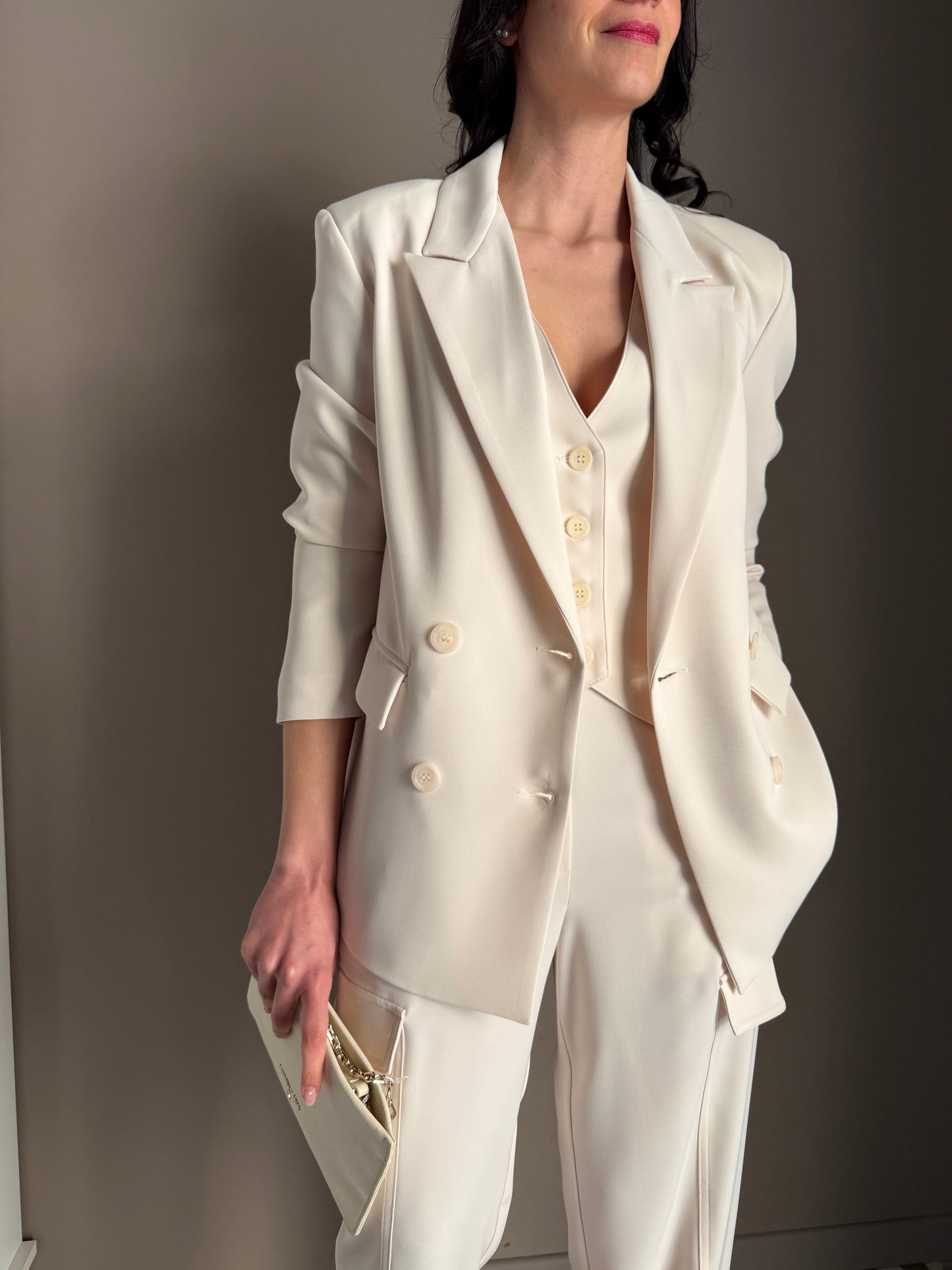 Giacca doppio petto in crepe burro