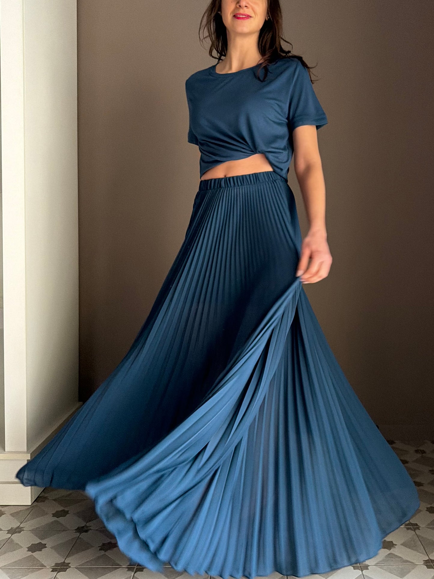 Gonna lunga plisse’ Lagon Blu