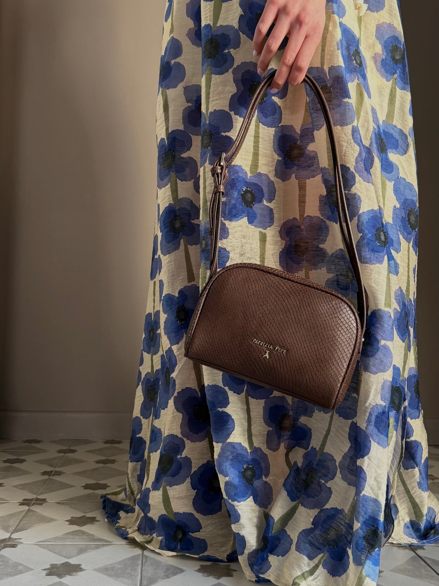 Borsa Bauletto Pelle Stampa Pitone Testa di Moro