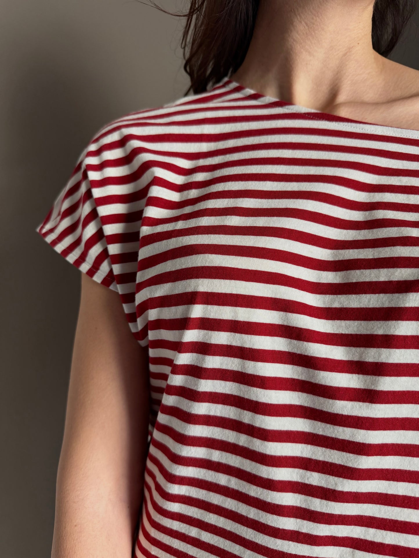 T-shirt boxy a righe manica corta