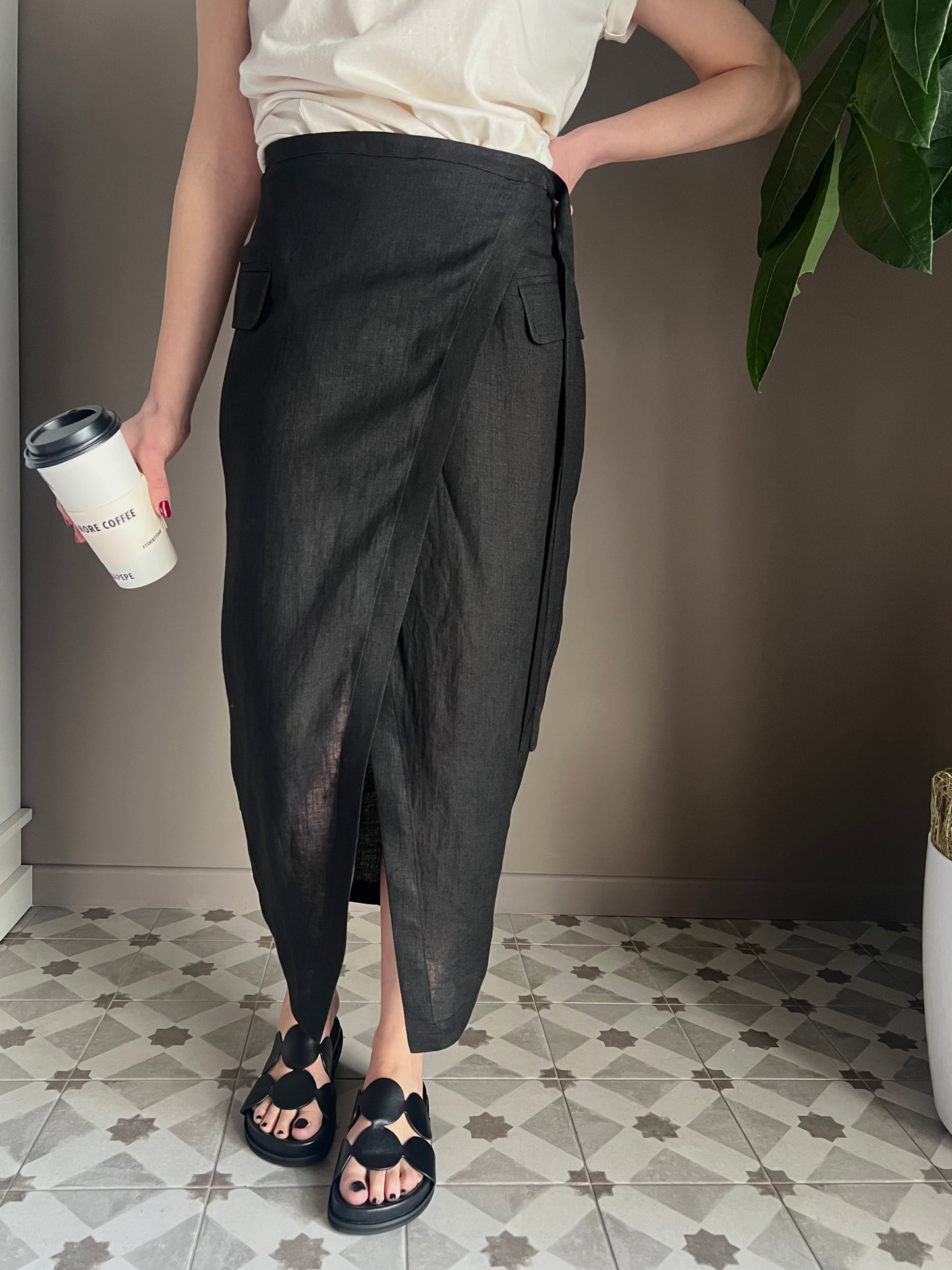 Gonna in lino Midi nera