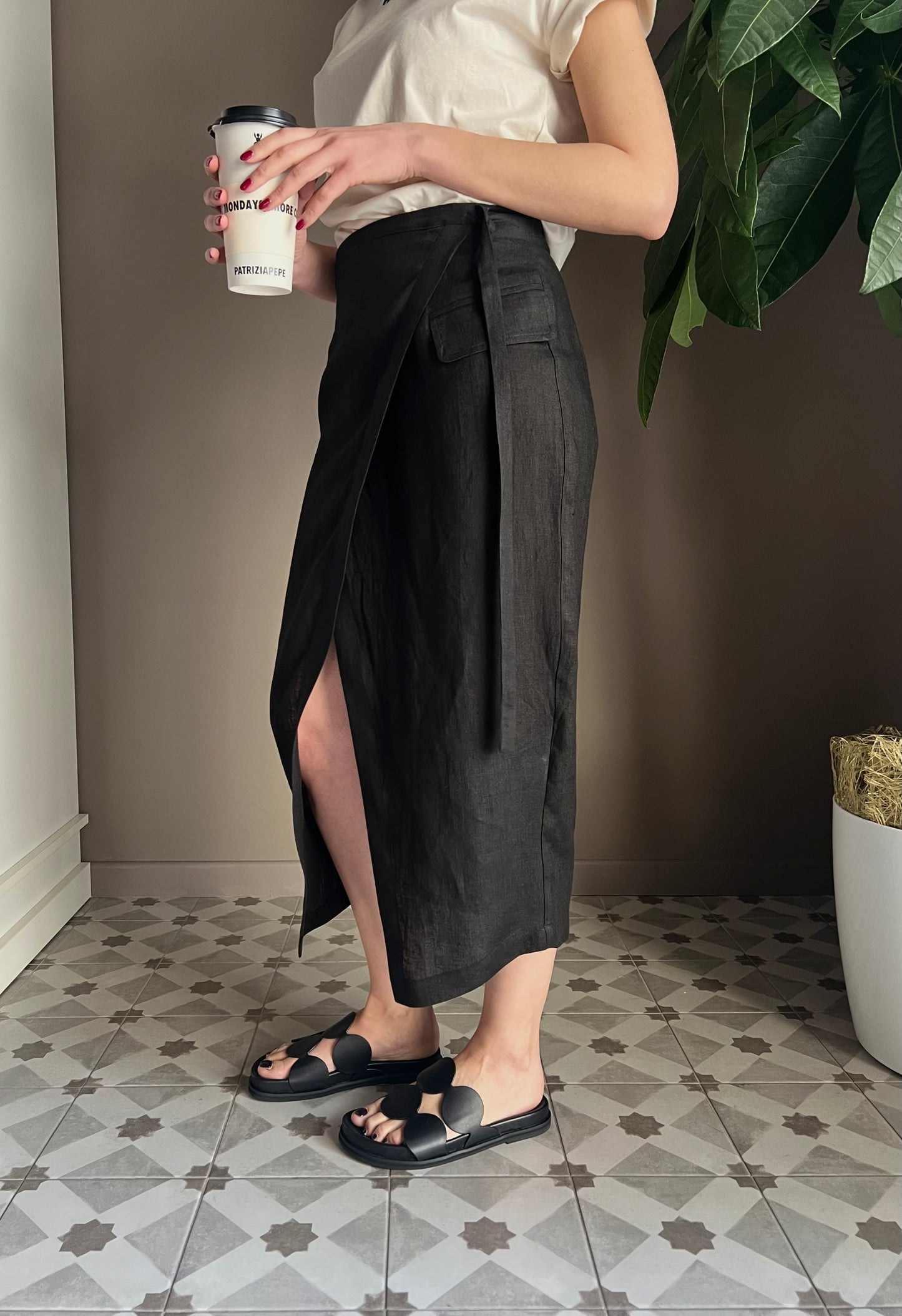 Gonna in lino Midi nera