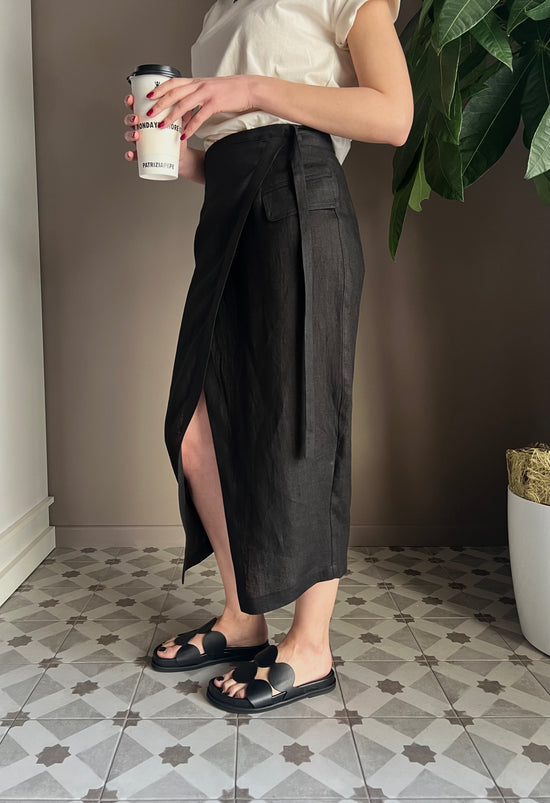 Gonna in lino Midi nera