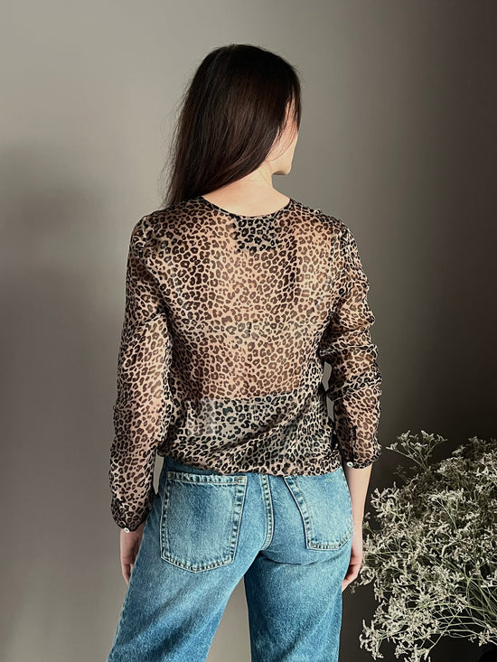 Camicia in viscosa e seta animalier