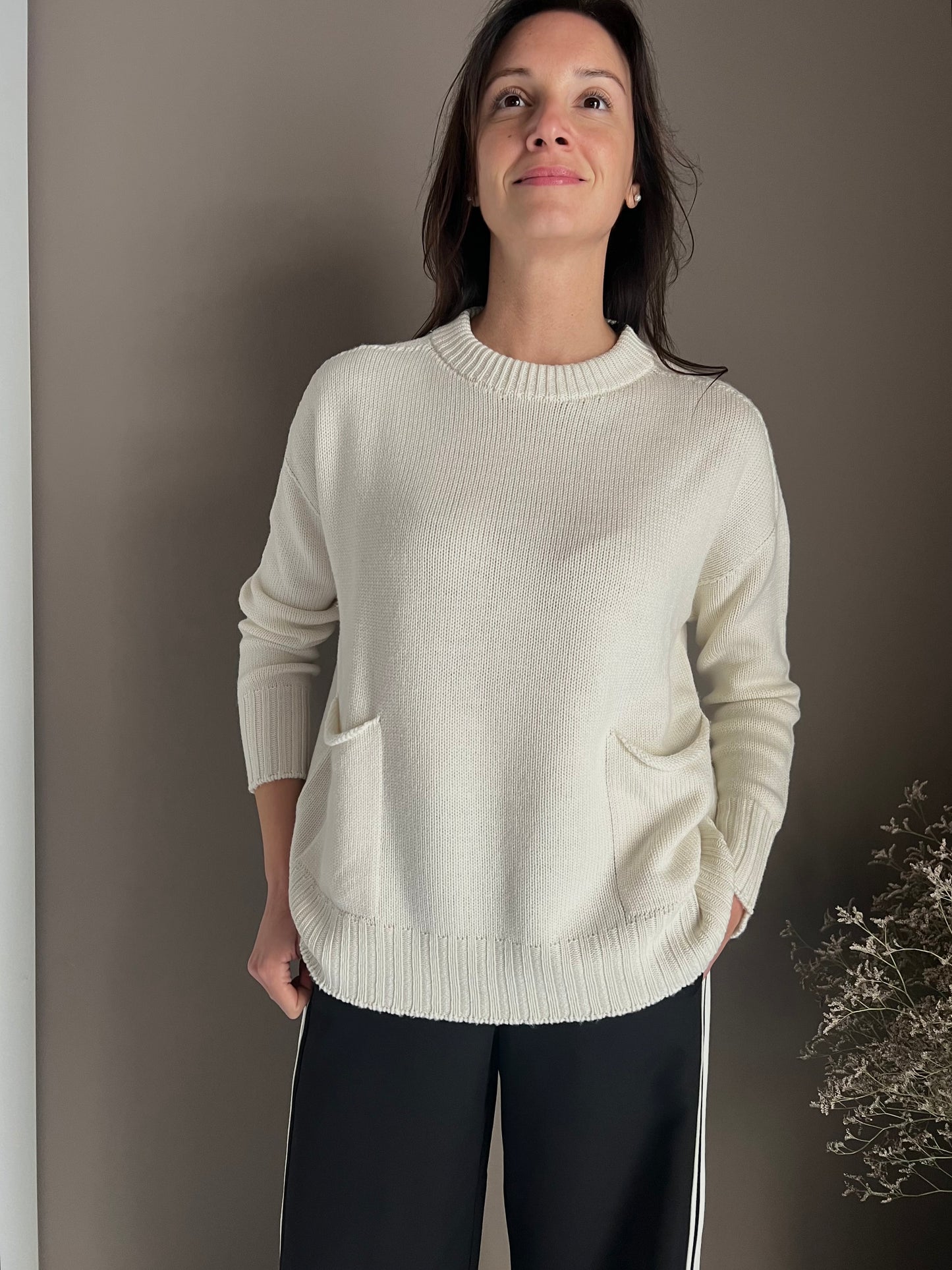 Maglia Oversize Solo Tre in Pura Lana Panna