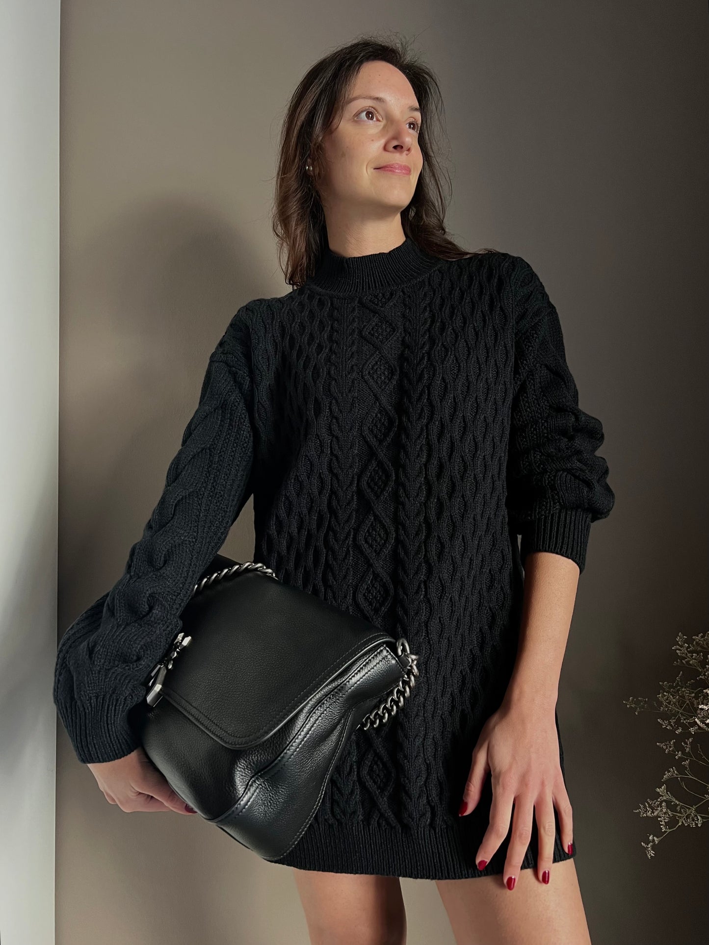 Mini abito lavorazione treccia in misto lana