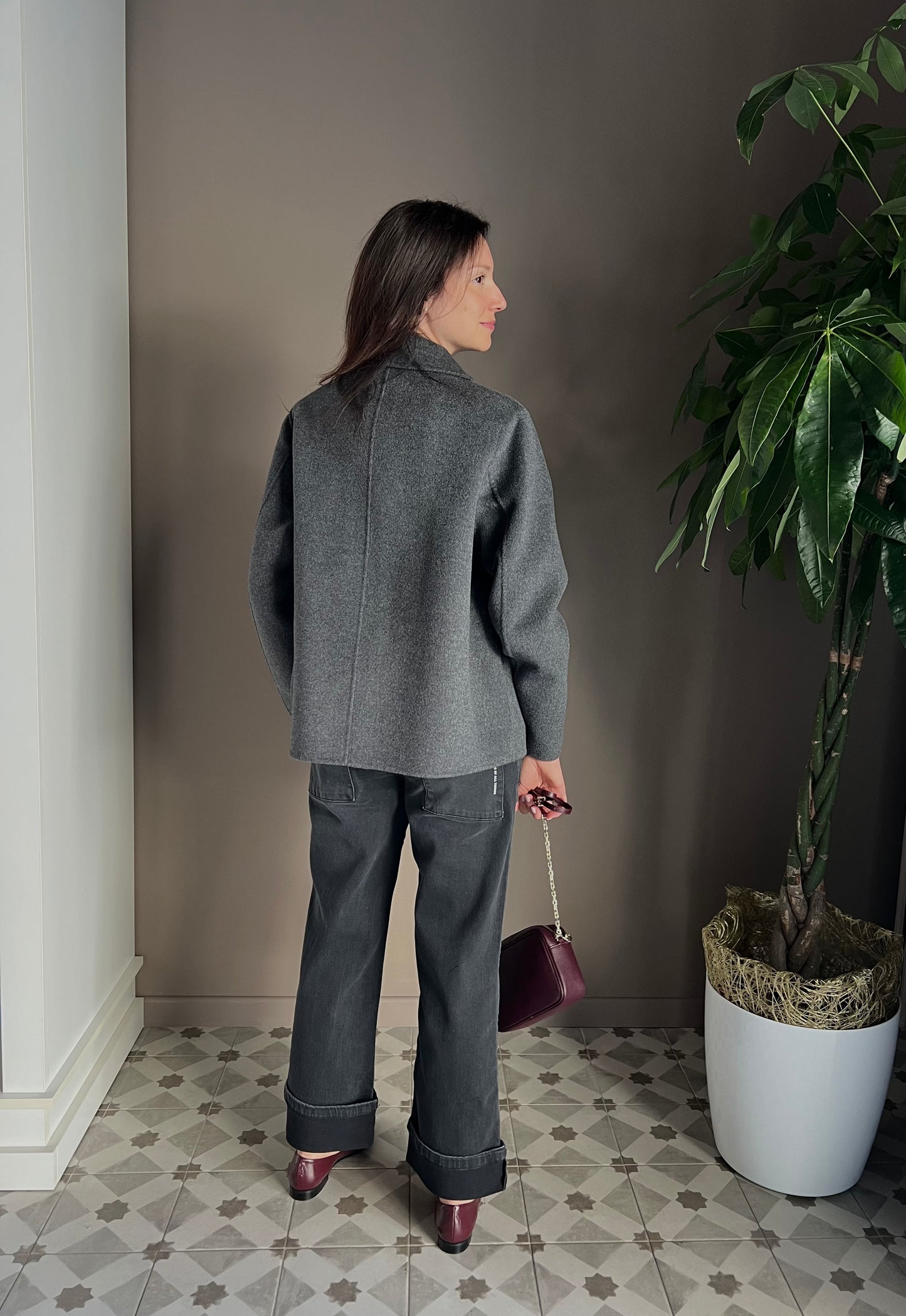 Giacca shacket in lana e cashmere grigio