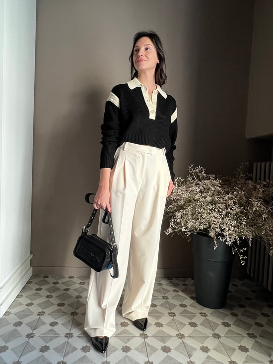 Maglia polo crop a costine