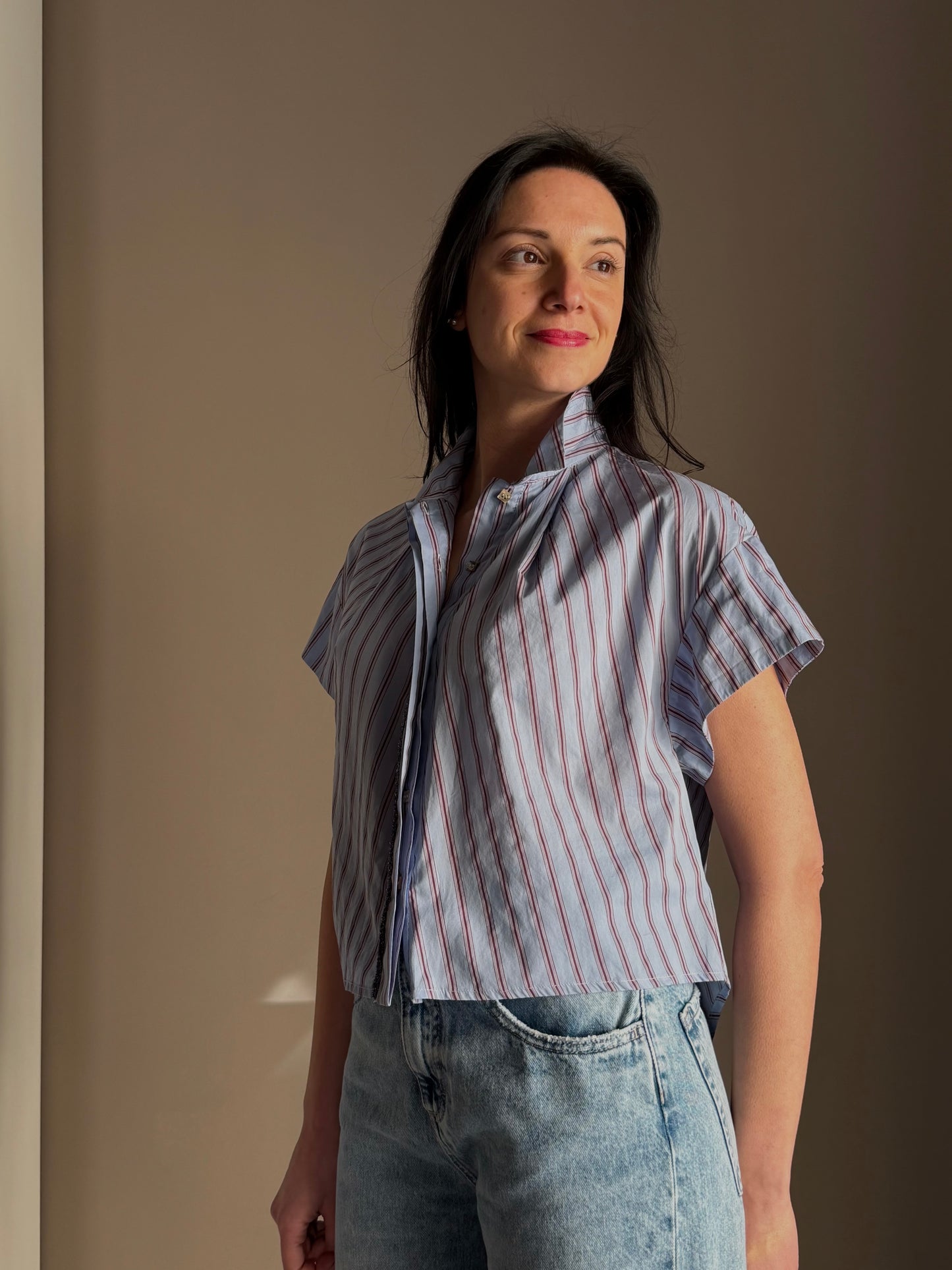 Camicia in Cotone a Righe con Dettaglio Lamé