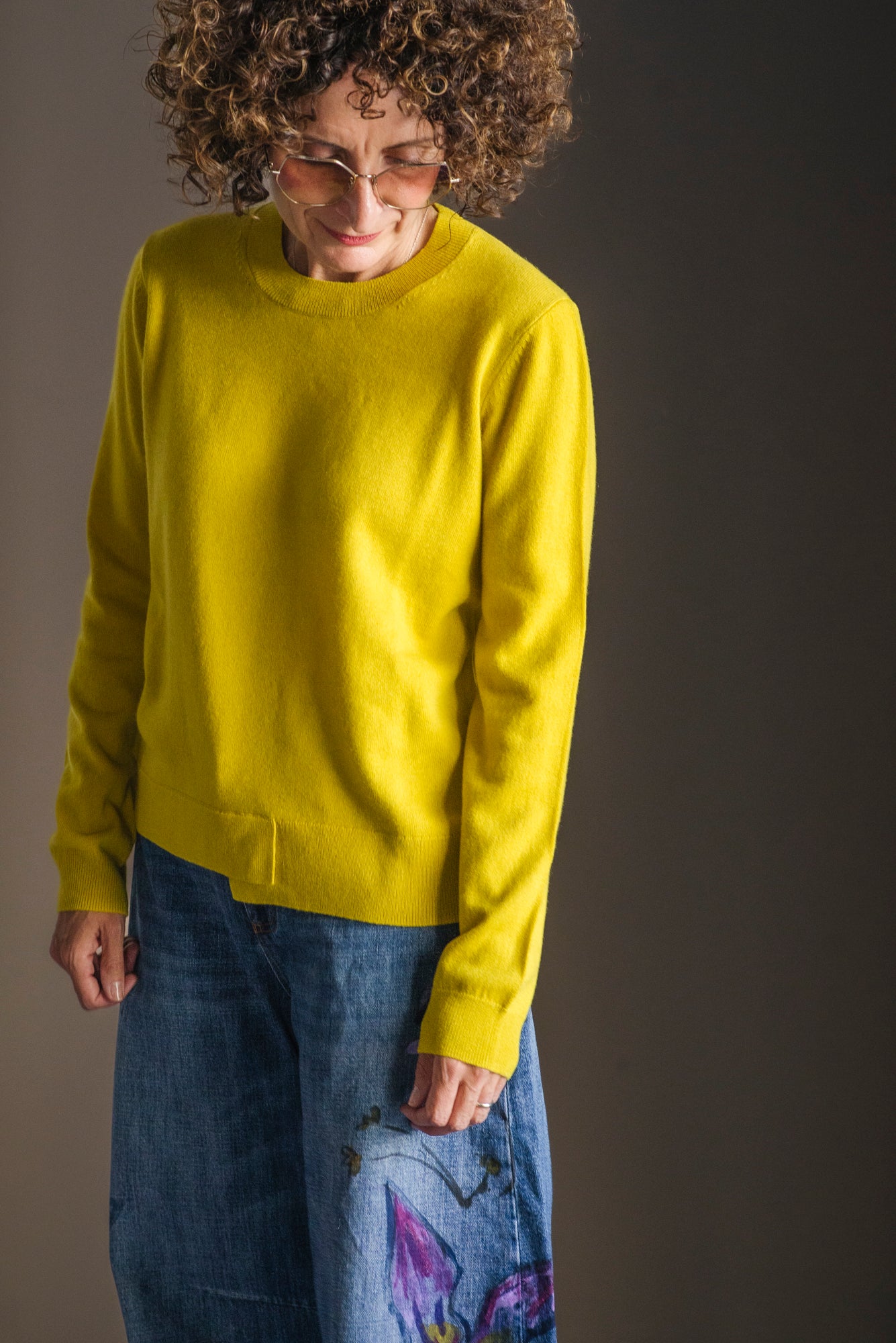 Maglia ocra girocollo misto cashmere