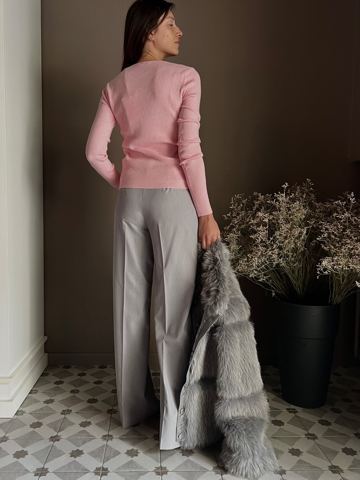 Maglia slim fit con catenelle Pink
