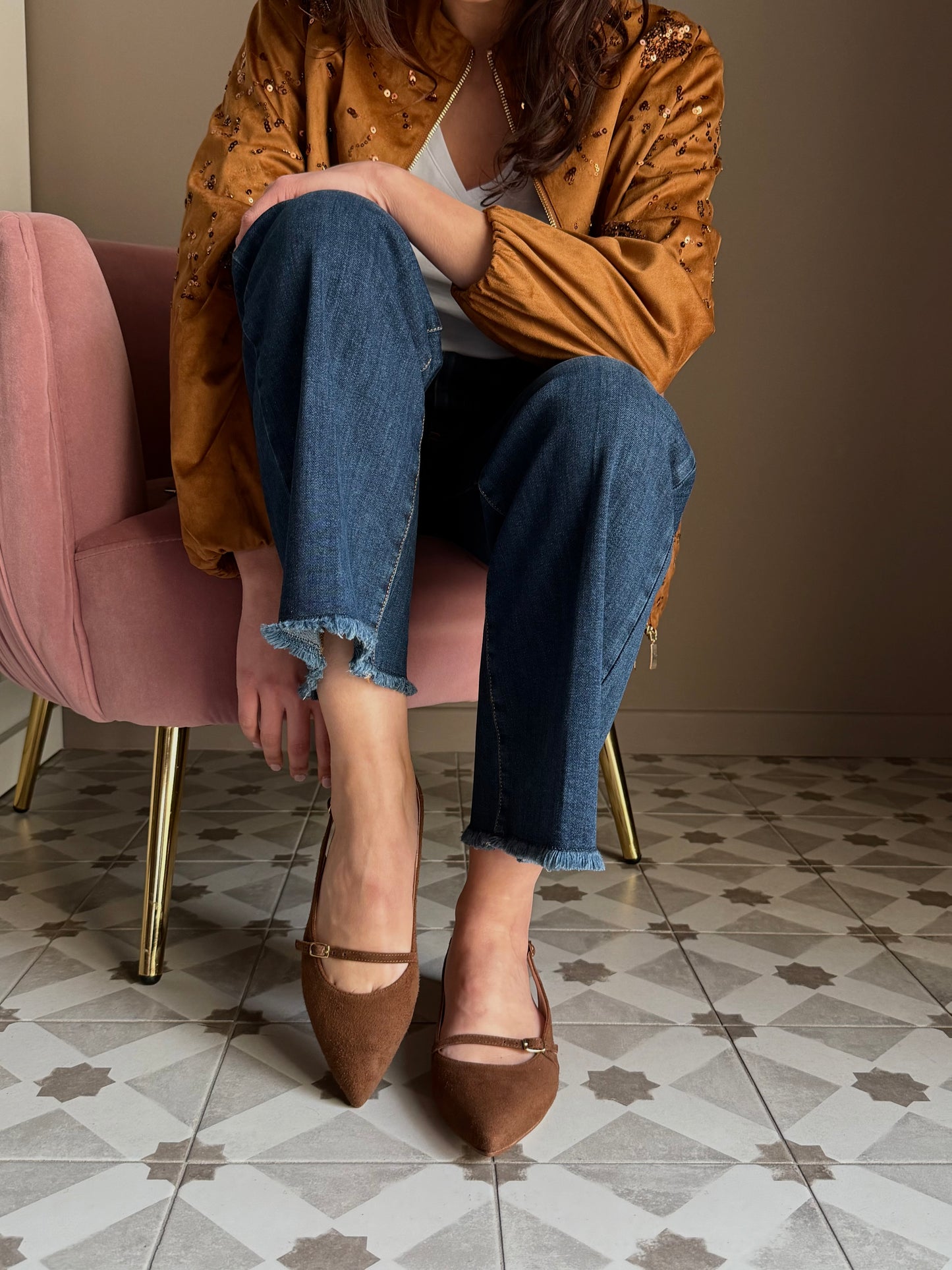 Slingback in camoscio marrone