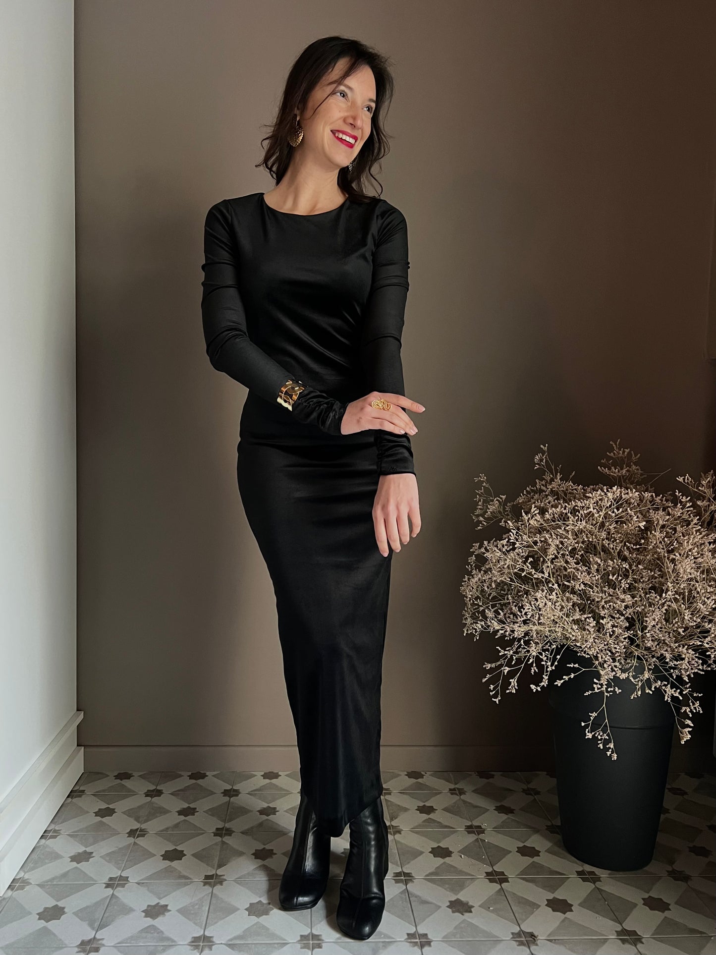 Abito lungo in velluto nero